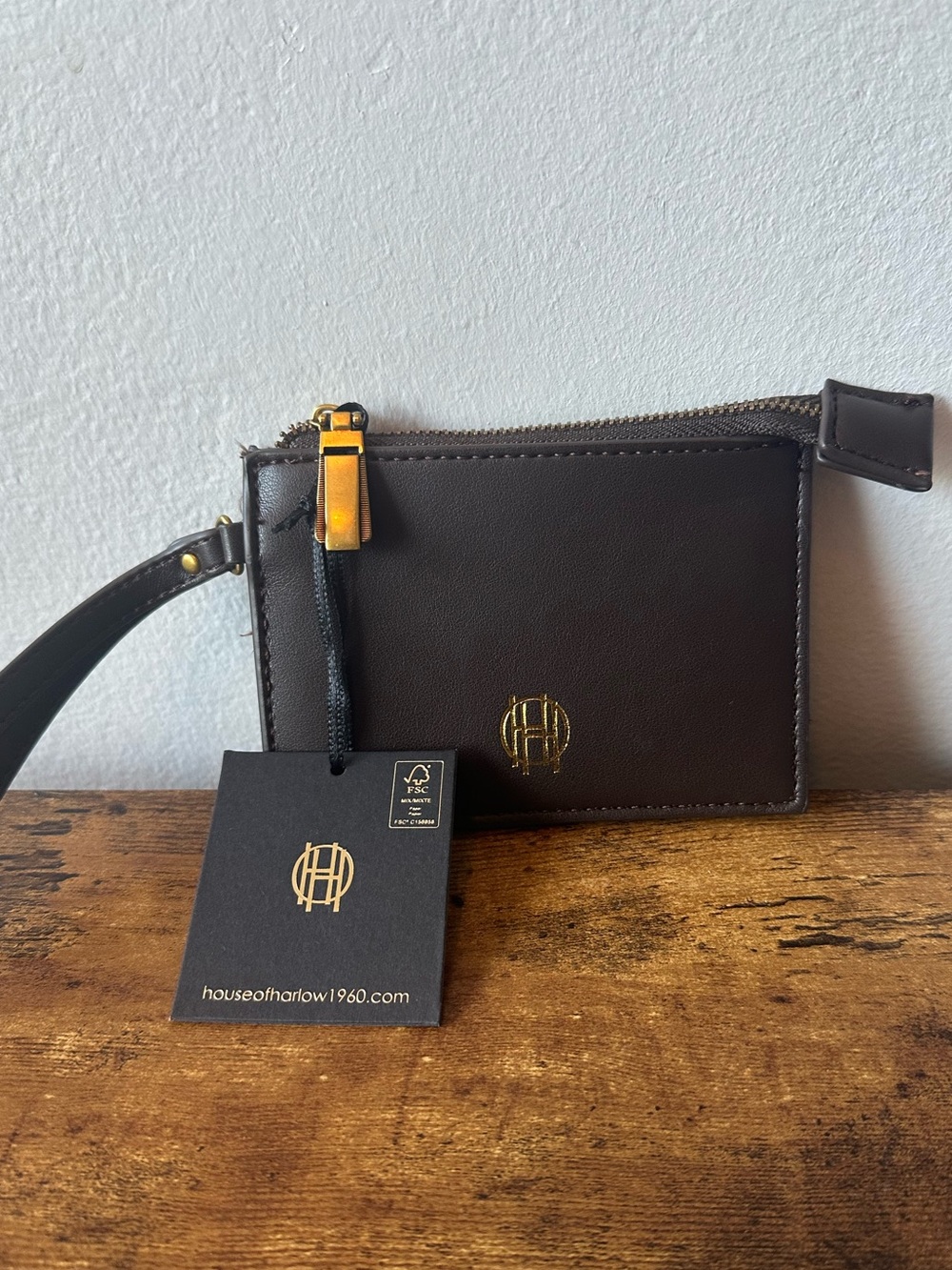 House of Harlow 1960 Dark Brown Faux Leather Wristlet Wallet with Card Slots NWT